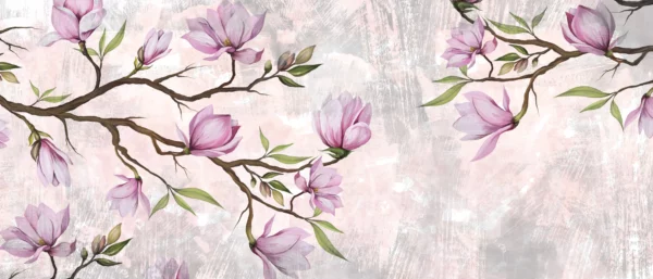 ToF Fotobehang bloesem magnolia takken in pastelkleuren
