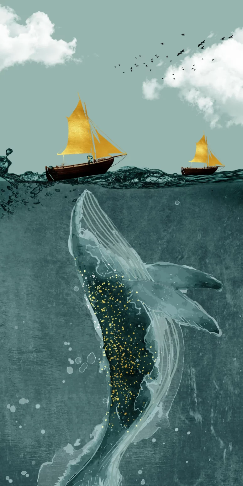 ToF Behang dieren walvis onder water met zeilboot