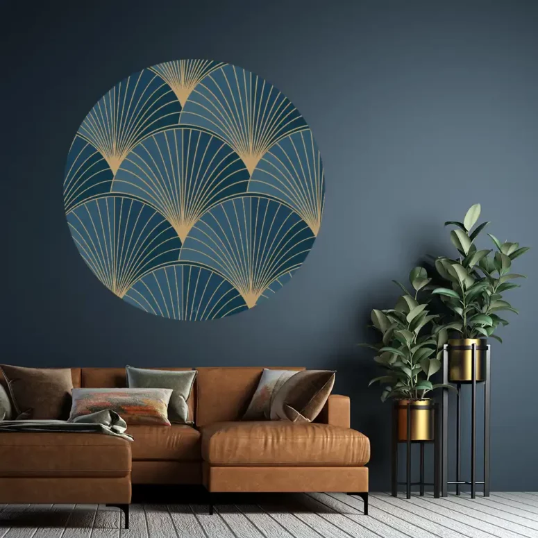 ToF Behangcirkel kunst schelpen in blauw en goud