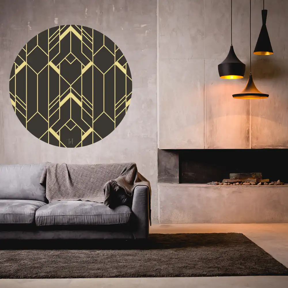 ToF Behangcirkel kunst modern patroon in zwart en geel