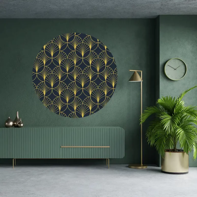 ToF Behangcirkel kunst gouden patronen op donkerblauwe achtergrond