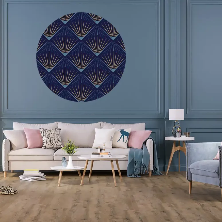 ToF Behangcirkel kunst patroon met gouden en blauwe tinten