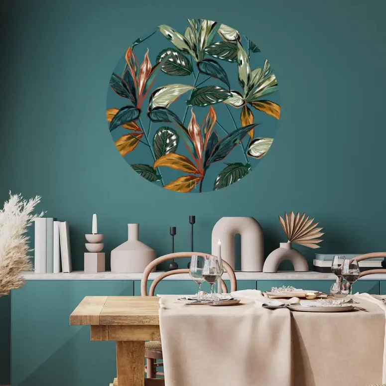 ToF Behangcirkel planten tropisch groen, oranje en blauw