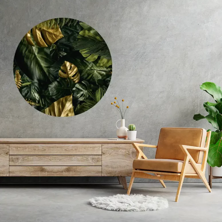 ToF Behangcirkel planten gouden en groene tropische palmbladeren