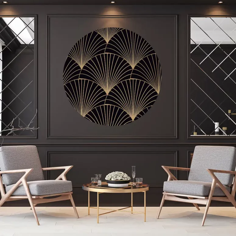 ToF Behangcirkel kunst schelpen in zwart en goud