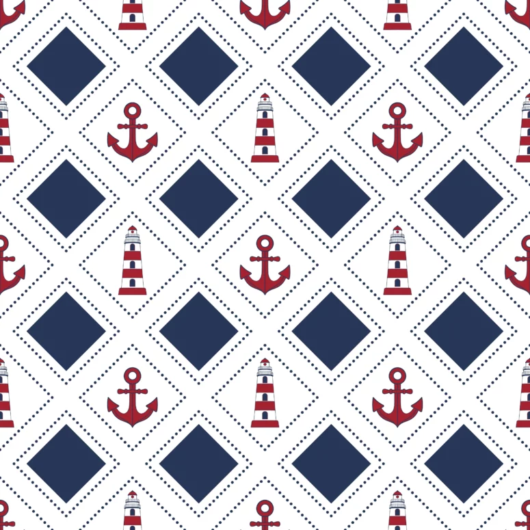 ToF Behang maritiem patroon met vuurtorens en ankers