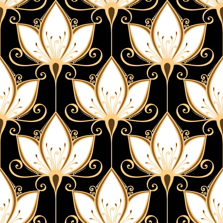 ToF Behang mooi bloempatroon met zwarte achtergrond