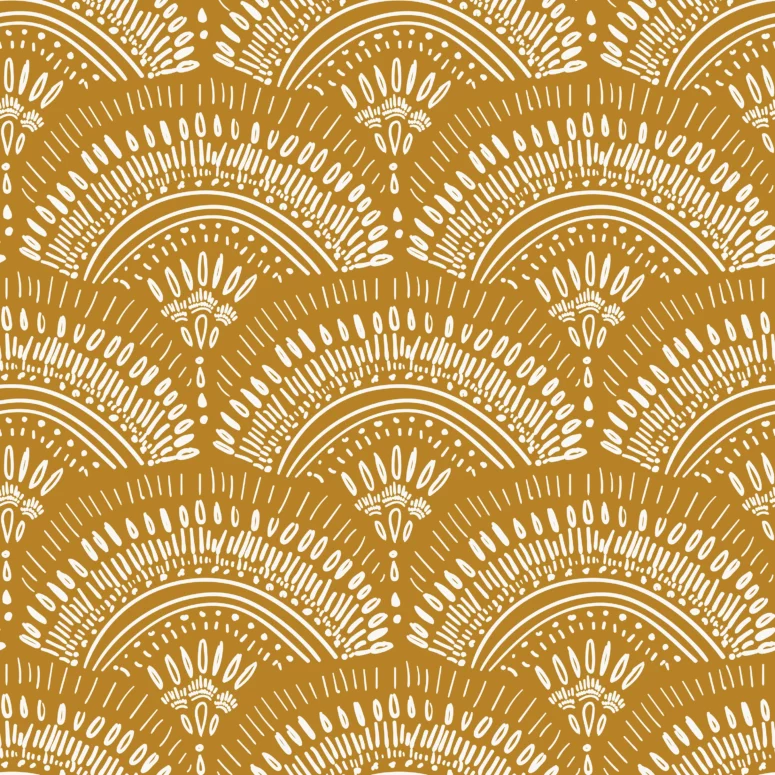 ToF Behang wit geometrisch patroon op mosterdgele achtergrond