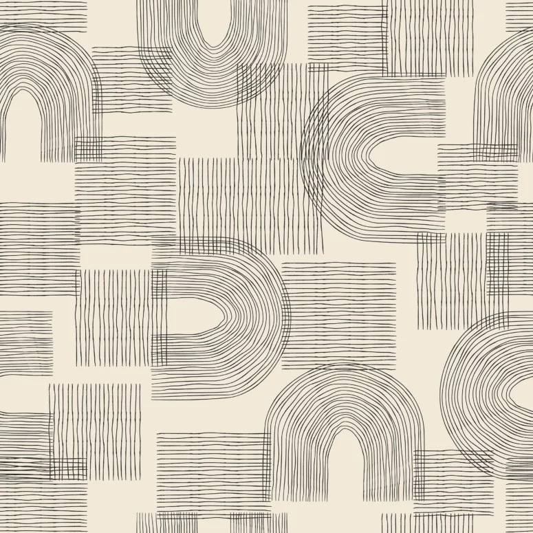 ToF Behang bohemian patroon met zwarte lijnen op beige achtergrond