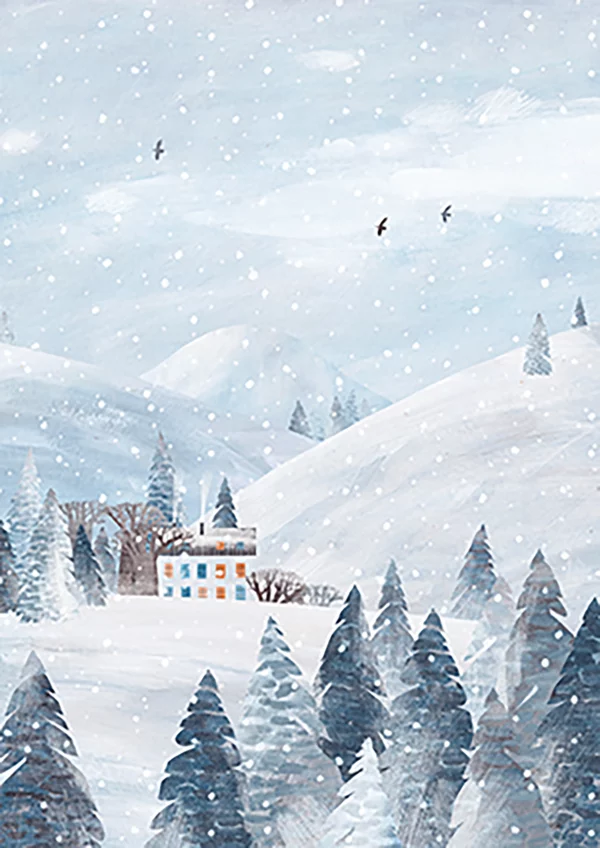 ToF Behang landschap winter met schattig huis