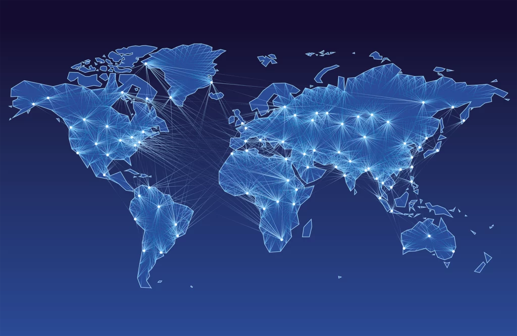 ToF Behang wereldkaart met communicatielijnen