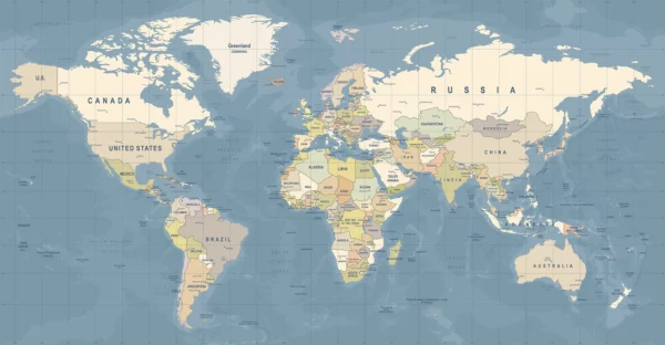 ToF Behang wereldkaart gedetailleerd