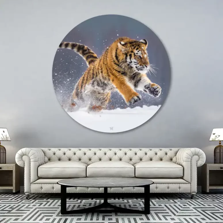 ToF Behangcirkel dieren tijger in de sneeuw