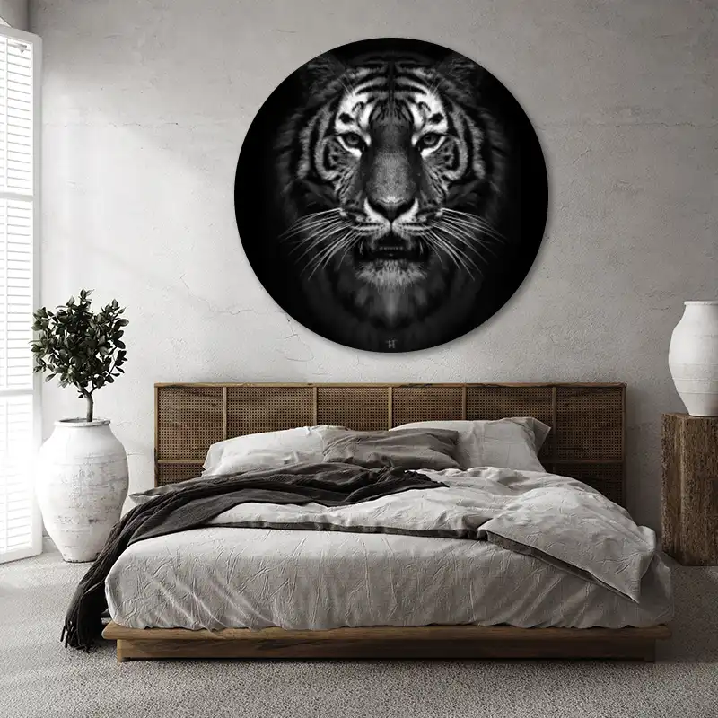 ToF Behangcirkel dieren tijger portret zwart-wit